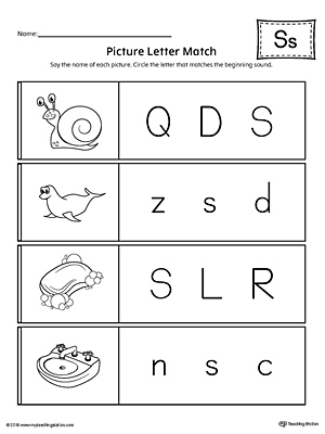 Picture Letter Match: Letter S Worksheet