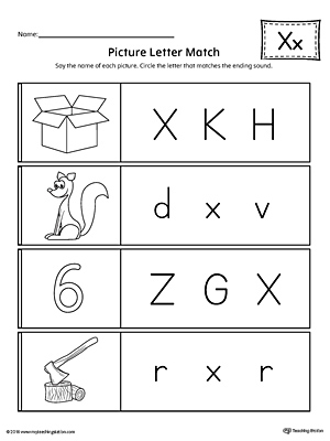 picture letter match letter x worksheet myteachingstationcom