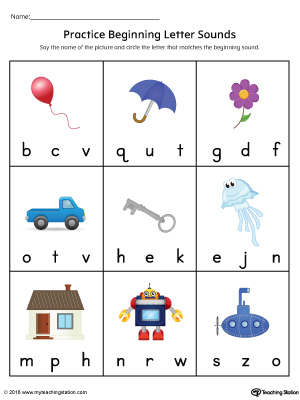 Practice Beginning Letter Sound Worksheet in Color | MyTeachingStation.com