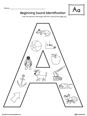 Short Letter A Beginning Sound Color Pictures Worksheet