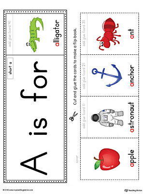 Short Letter A Beginning Sound Flipbook Printable (Color)