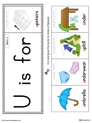 Short Letter U Beginning Sound Flipbook Printable (Color)