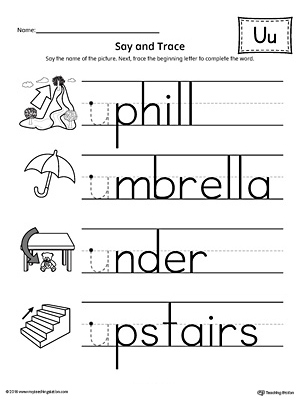 Trace Letter U and Connect Pictures Worksheet | MyTeachingStation.com