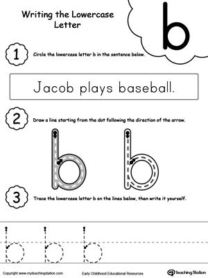 Practice writing alphabet lowercase letter B in this printable worksheet.