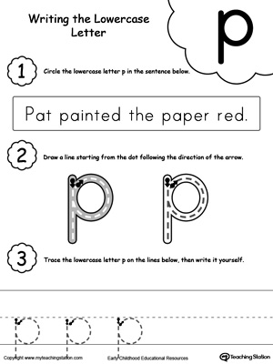 Practice writing alphabet lowercase letter P in this printable worksheet.