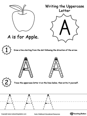 Help your child practice writing the uppercase letter A with this printable worksheet.