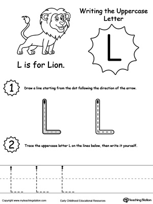 Help your child practice writing the uppercase letter L with this printable worksheet.