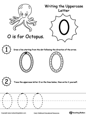 Help your child practice writing the uppercase letter O with this printable worksheet.