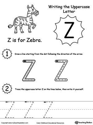 Help your child practice writing the uppercase letter Z with this printable worksheet.