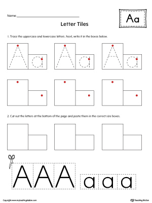 Practice tracing and then writing the uppercase and lowercase letter a with this kindergarten printable worksheet.