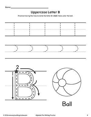 Uppercase Letter B Pre-Writing Practice Worksheet