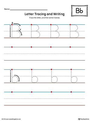 Letter B Tracing and Writing Printable Worksheet (Color)