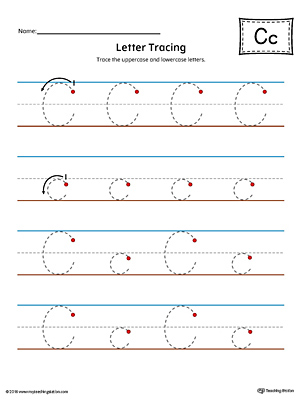 Letter C Tracing Printable Worksheet (Color)