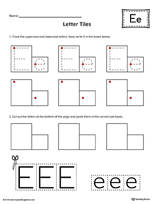 Practice tracing and then writing the uppercase and lowercase letter E with this kindergarten printable worksheet.