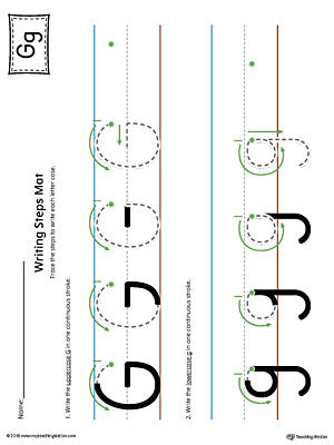 Letter G Writing Steps Mat Printable (Color)