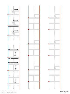 Uppercase and Lowercase Letter H Printable Writing Mat (Color)