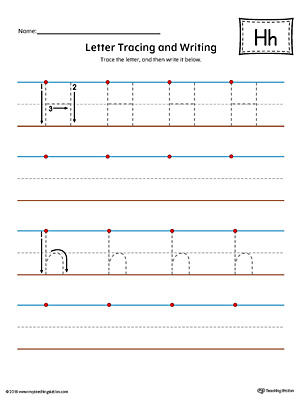 Letter H Tracing and Writing Printable Worksheet (Color)