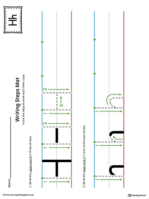 Letter H Writing Steps Mat Printable (Color)