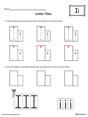 Practice tracing and then writing the uppercase and lowercase letter I with this kindergarten printable worksheet.
