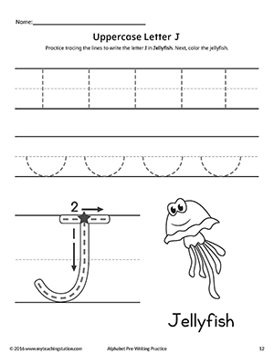 Uppercase Letter J Pre-Writing Practice Worksheet