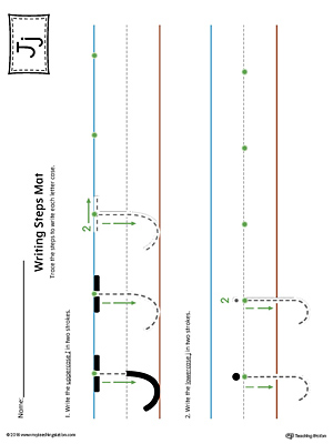 Letter J Writing Steps Mat Printable (Color)