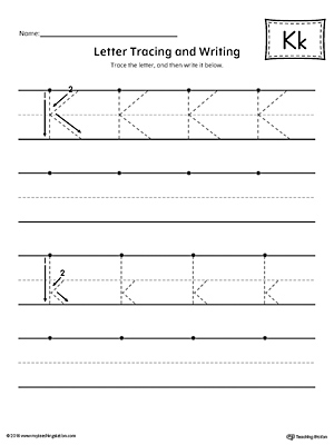 Letter K Tracing and Writing Printable Worksheet
