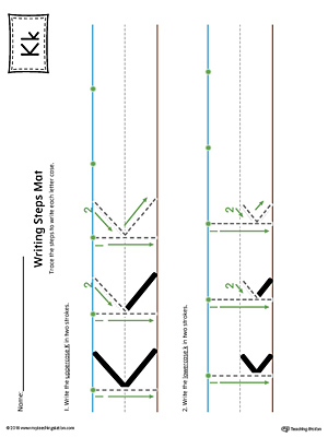 Letter K Writing Steps Mat Printable (Color)