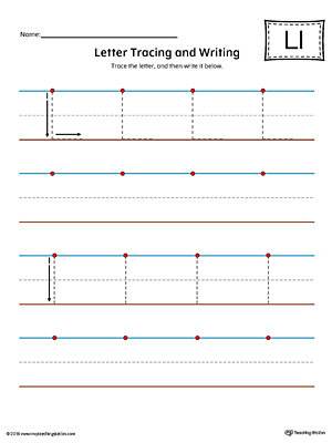 Letter L Tracing and Writing Printable Worksheet (Color)
