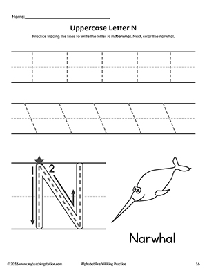 Uppercase Letter N Pre-Writing Practice Worksheet