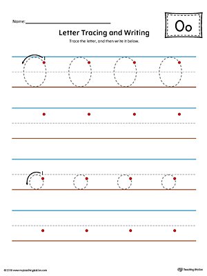 Letter O Tracing and Writing Printable Worksheet (Color)
