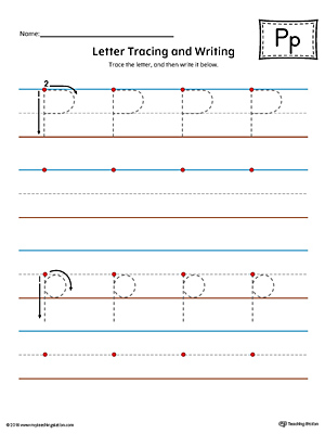 Letter P Tracing and Writing Printable Worksheet (Color)