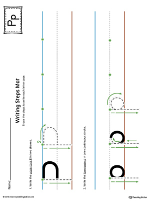 Letter P Writing Steps Mat Printable (Color)