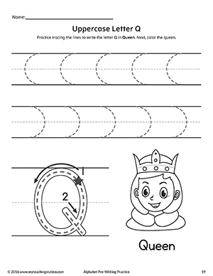 Uppercase Letter Q Pre-Writing Practice Worksheet