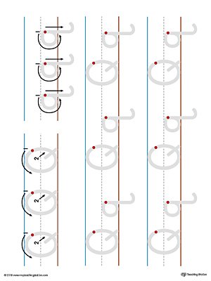 Practice writing the lowercase and uppercase letter Q with this printable writing mat.