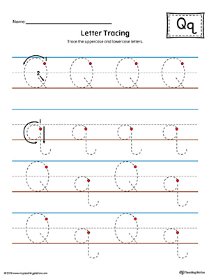 Letter Q Tracing Printable Worksheet (Color)