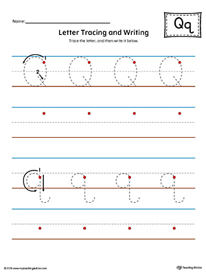 Letter Q Tracing and Writing Printable Worksheet (Color)
