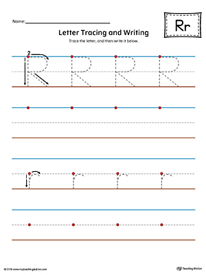 Letter R Tracing and Writing Printable Worksheet (Color)