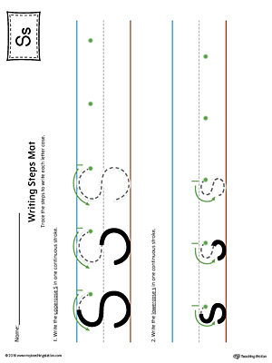 Letter S Writing Steps Mat Printable (Color)