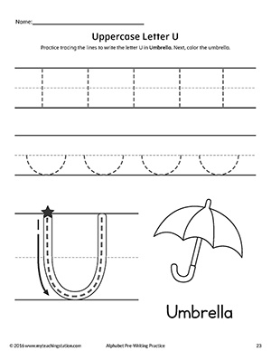 Uppercase Letter U Pre-Writing Practice Worksheet