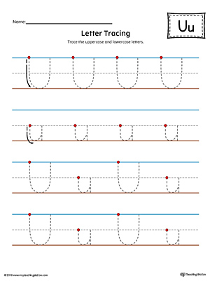 Letter U Tracing Printable Worksheet (Color)