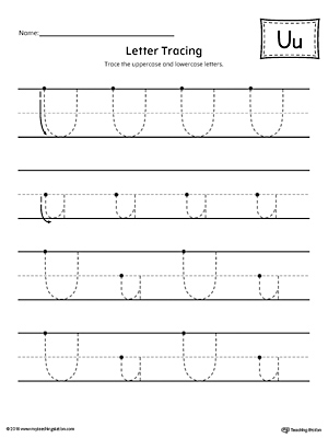 Give your child plenty of writing practice with the Letter U Tracing printable worksheet.