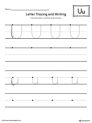 Letter U Tracing and Writing Printable Worksheet
