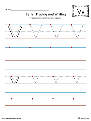 Letter V Tracing and Writing Printable Worksheet (Color)