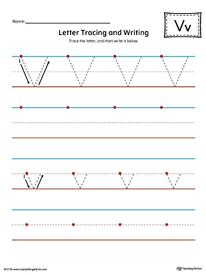 Letter V Tracing and Writing Printable Worksheet Color