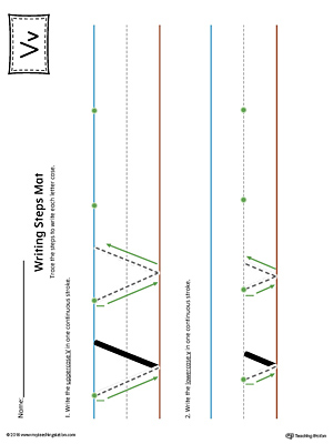 Letter V Writing Steps Mat Printable (Color)