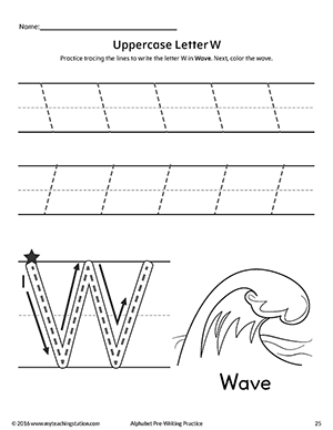 Uppercase Letter W Pre-Writing Practice Worksheet