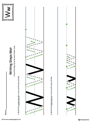 Letter W Writing Steps Mat Printable (Color)