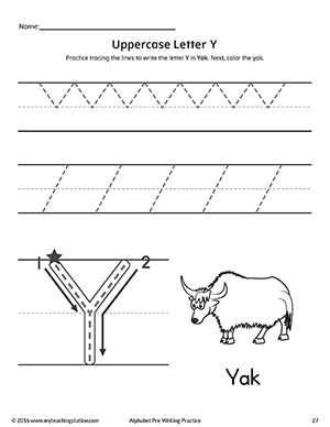 Uppercase Letter Y Pre-Writing Practice Worksheet