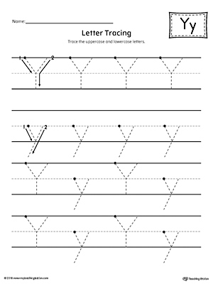 Give your child plenty of writing practice with the Letter Y Tracing printable worksheet.