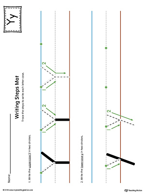 Letter Y Writing Steps Mat Printable (Color)